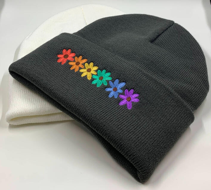 Rainbow flower beanie