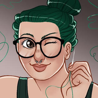 Digital drawing of female with glasses winking